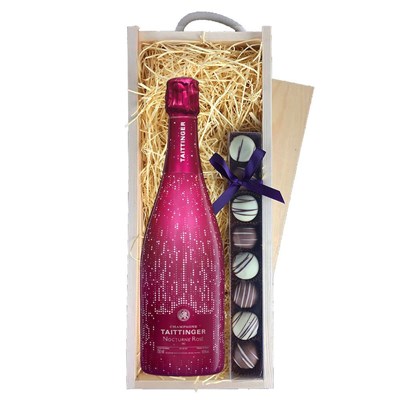 Taittinger Nocturne Rose City Lights Edition & Truffles, Wooden Box